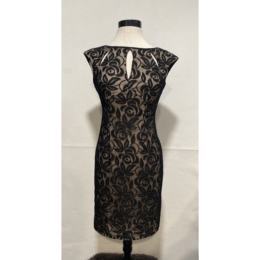 Maggy London Black Floral Lace Cutout Sheath Dress Nude Lining Women 4 Indie LBD